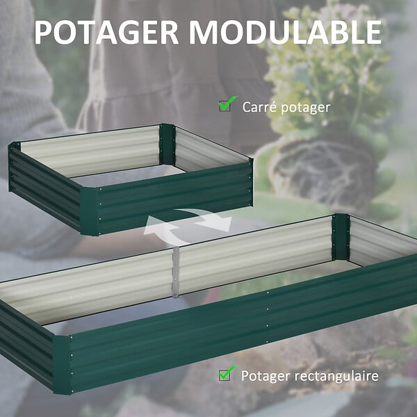 OUTSUNNY - Carré potager de jardin dim. 241L x 90l x 30H cm tôle d'acier ondulée vert foncé - large