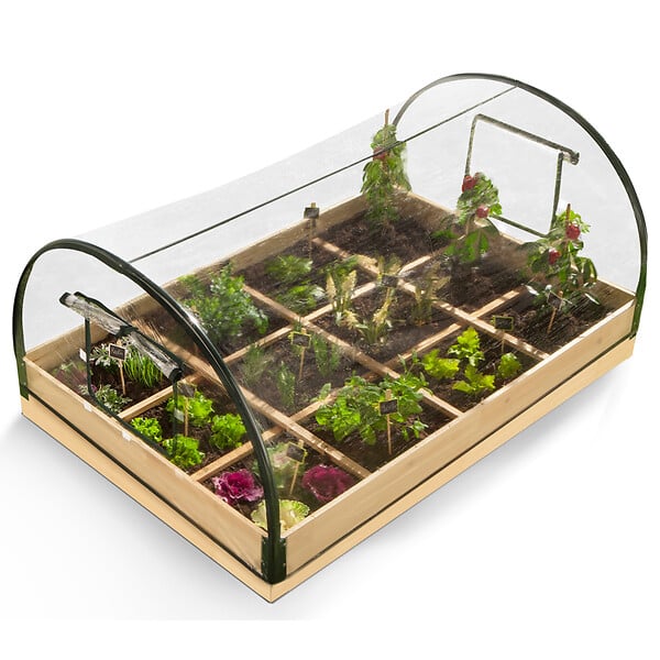 ID MARKET - Kit complet 3 bacs modulables carrés potager et serre à tomates + treillis + housse - large
