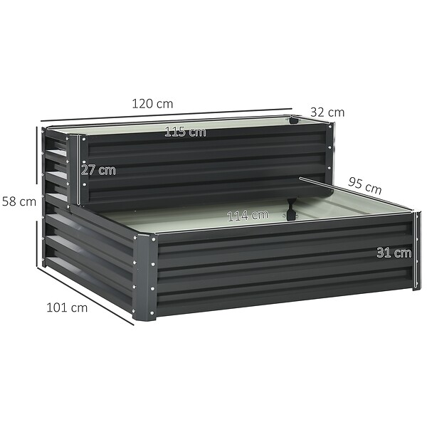OUTSUNNY - Jardinière carré potager 2 étages dim. 120L x 101l x 58H cm tôle d'acier ondulée gris foncé - large