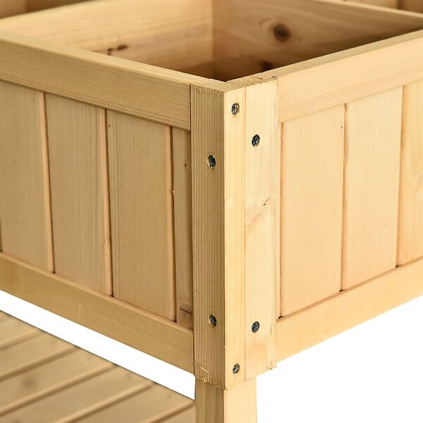 OUTSUNNY - Jardinière sur pieds carré potager avec étagère dim. 110L x 46l x 76H cm 8 compartiments & inserts d'irrigation bois de sapin beige - large