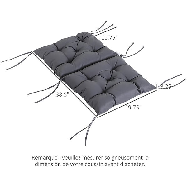 OUTSUNNY - Lot de 2 coussins matelas assise dossier 2 en 1 pour chaise fauteuil grand confort 98L x 50l x 8H cm gris - large