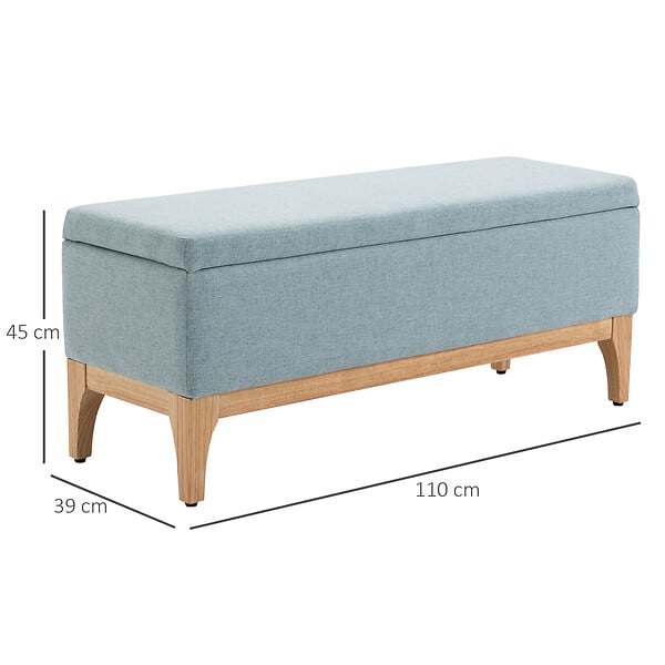 HOMCOM - HOMCOM Banquette coffre de rangement 2 en 1 style scandinave dim. 110L x 39l x 45H cm tissu vert d'eau - large