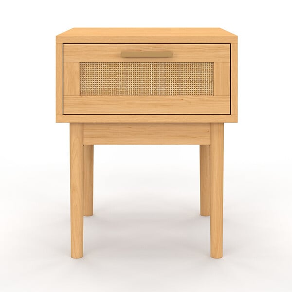 ID MARKET - Lot de 2 tables de chevet ROBERT 1 tiroir effet naturel cannage et bois - large