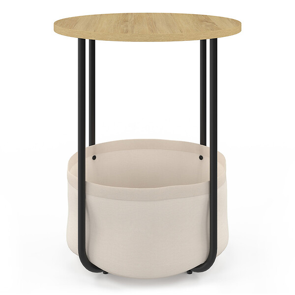 ID MARKET - Lot de 2 tables de chevet, tables d'appoint, bout de canapé DETROIT rondes avec panier en tissu design industriel - large