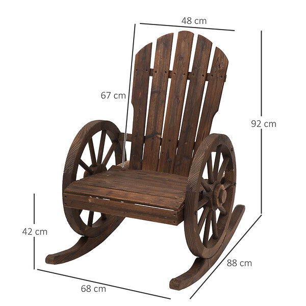 OUTSUNNY - Fauteuil de jardin Adirondack à bascule rocking chair style rustique chic accoudoirs roues charette bois sapin traité carbonisation - large
