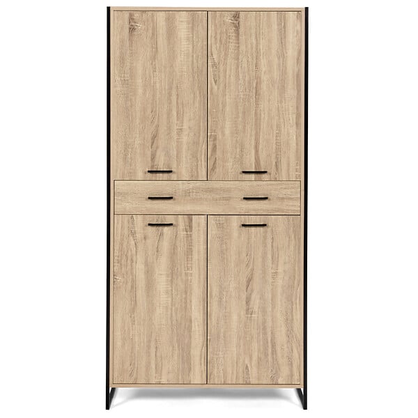 ID MARKET - Armoire à chaussures 24 paires LUIS 4 portes avec tiroir design industriel H. 180 cm - large