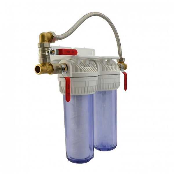 AQUAWATER - Filtre double avec cartouches de filtration et anticalcaire durée 6 mois - large