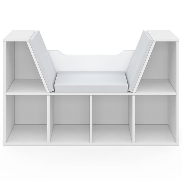 ID MARKET - Bibliothèque banc OSCAR 6 cases avec coussins gris 102 cm blanc - large