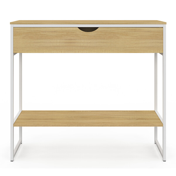 ID MARKET - Console 1 tiroir DETROIT 1 étagère design industriel bois et métal blanc - large
