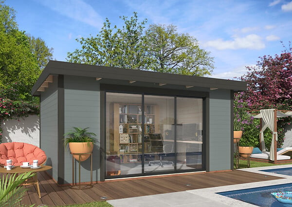 WHITE WOOD - Studio de jardin Lydia en bois peint gris Ep.28 mm - White Wood - 19,2 m² - large