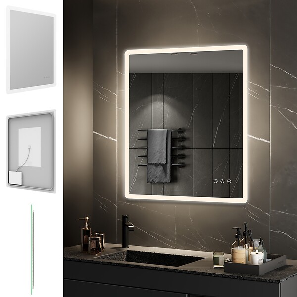 SANIVERRE - BOLEO Miroir LED lumineux 80x100 cm anti-buée, intensité 2100 lumens & couleur réglables salle de bain - large