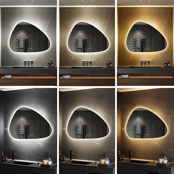SANIVERRE - GALEO Miroir organique lumineux 60 x 80 cm antibuée + LED intensité & couleur réglables salle de bain - large