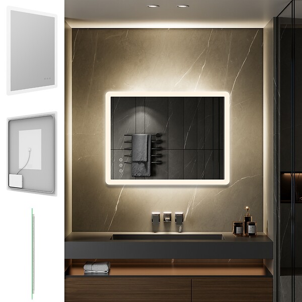SANIVERRE - BOLEO Miroir LED lumineux 70x100 cm anti-buée, intensité 2100 lumens & couleur réglables salle de bain - large