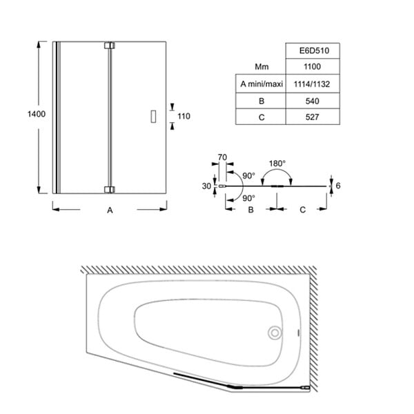 JACOB DELAFON - Pack baignoire bain douche 170 x 90 Bastille vidage à droite blanc mat + tablier en angle - large