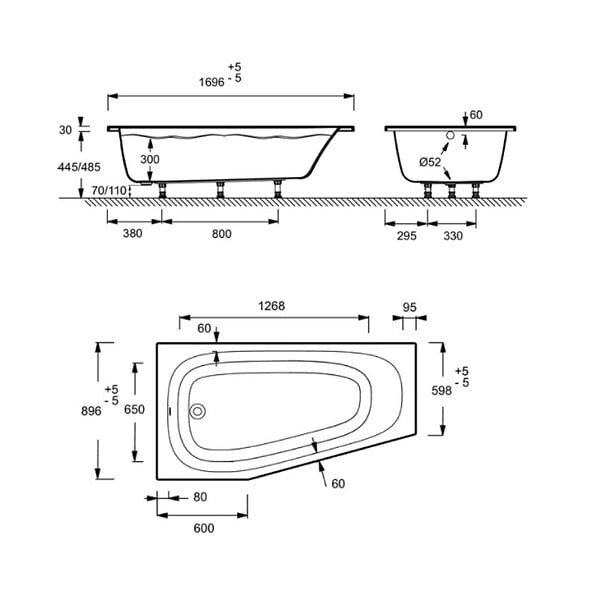 JACOB DELAFON - Pack baignoire bain douche 170 x 90 Bastille vidage à gauche blanc mat + tablier en angle - large