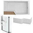 JACOB DELAFON - Pack baignoire bain douche antidérapante 180 x 90 Neo blanc mat - v.droite + pare bain noir mat + tablier - vignette