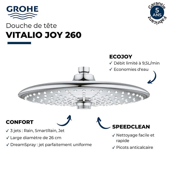 GROHE - Vitalio Joy 260 Douche de tête avec rotule réglable, Chrome (26462000) - large