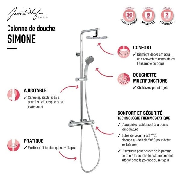 JACOB DELAFON - Colonne de douche thermostatique Simone 4 jets - large