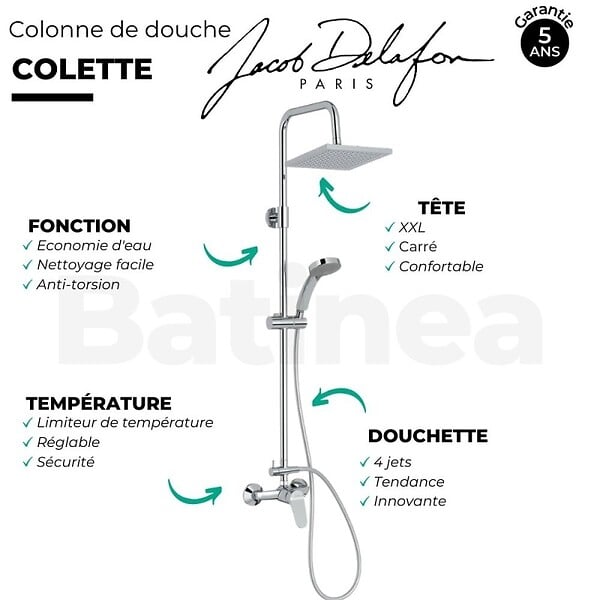 JACOB DELAFON - Colonne de douche Colette mécanique 4 jets chrome - large