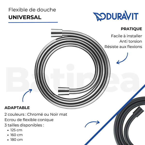 DURAVIT - Flexible de douche Universal 160 cm noir mat - large