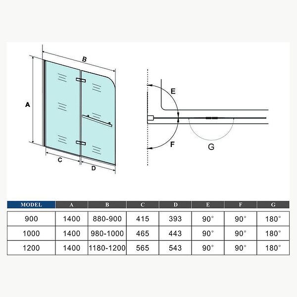 AICA SANITAIRE - Pare baignoire en deux volets -120x140cm-verre en 5mm - large