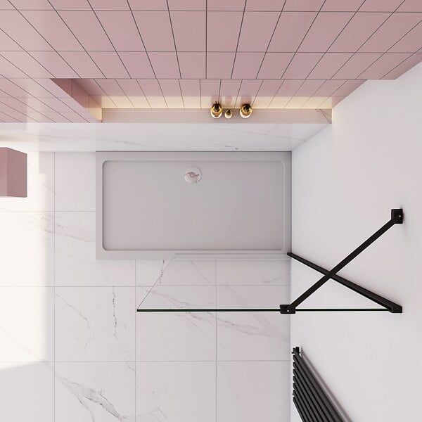 AICA SANITAIRE - Paroi de douche à l’italienne anticalcaire 8mm walk-in 50x200cm avec barre de fixation d’ angle noir 45cm, profilé en noir mat - large