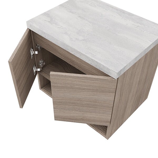 SANIVERRE - Meuble Sous Vasque 60cm+miroir Chêne Fumé + Plan Gris Béton - Oslo - large