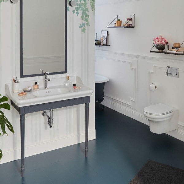 JACOB DELAFON - Console Cléo 1889 avec plan vasque + miroir + siphon chromé - large