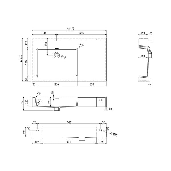 DISTRIBAIN - Meuble de salle de bain ROMANZA 900 Noir (sans miroir) - large