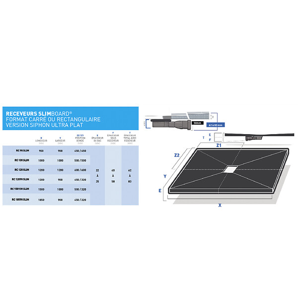 U-TILE - Receveur de douche à carreler ultra plat 140 x 90 cm x 22 mm - large