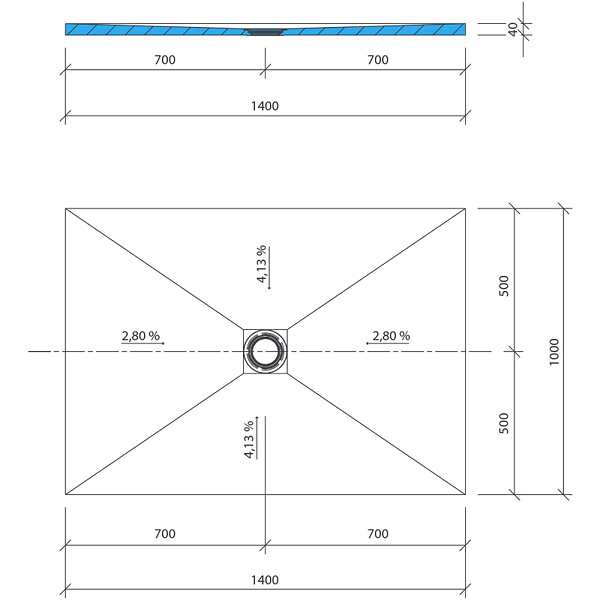 WEDI - Receveur de douche à carreler 140 x 100 Fundo Primo écoulement centré + bonde horizontale + kit d'étanchéité + colle 320 - large
