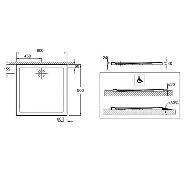 JACOB DELAFON - Receveur de douche 90 x 90 Kyreo ceramique carré blanc - large