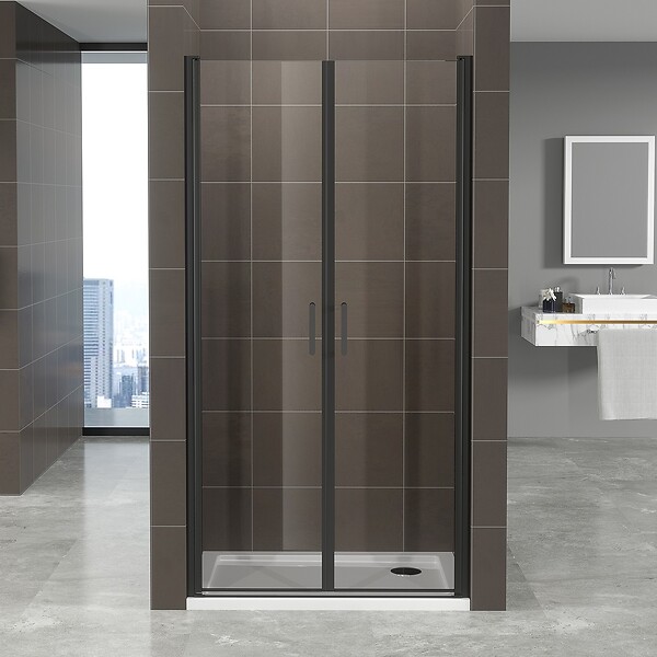 SANIVERRE - KIMIBLACK Porte de douche H.180 Noir L. 70 à 73 cm transparent verre 6 mm - large
