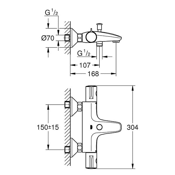 GROHE - PACK Mitigeur thermostatique bain douche + pommeau de douche + Barre de douche + flexible Grotherm 800 et Tempesta - large