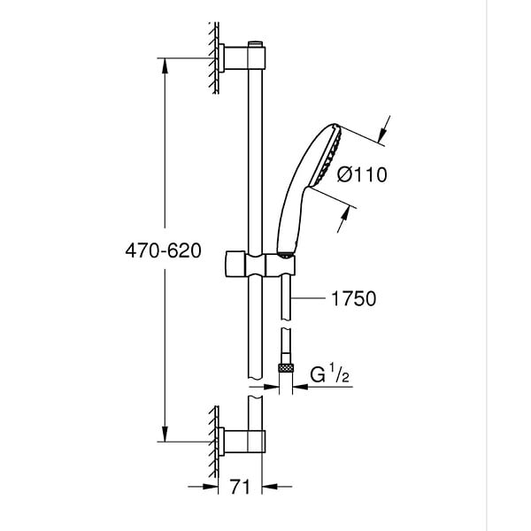 GROHE - PACK Mitigeur thermostatique bain douche + pommeau de douche + Barre de douche + flexible Grotherm 800 et Tempesta - large