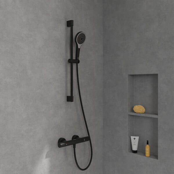 VILLEROY ET BOCH - Mitigeur douche thermostatique  Universal rond Noir mat - large
