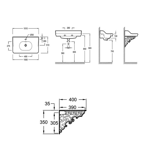 JACOB DELAFON - Pack plan vasque suspendu Cléo 1889 + siphon chromé - large