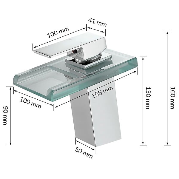 SANIVERRE - Robinet mitigeur bec cascade à LED lumineuses SOLEO Chrome brillant - large