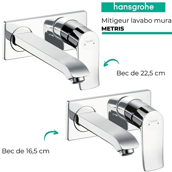 HANSGROHE - Mitigeur lavabo mural Metris + corps encastré Economie d'eau - large