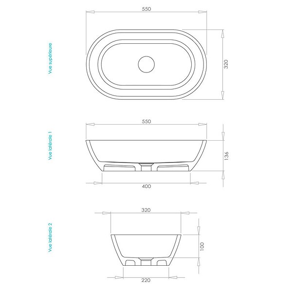 THALASSOR - LOUNGE 55 - Vasque à poser en Solid Surface Blanc Mat 55 x 32 x 13,6(h) cm - large