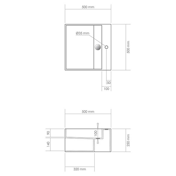 THALASSOR - KUBE 50 - Vasque suspendue en Solid Surface 50 x 50 x 25(h) cm - large