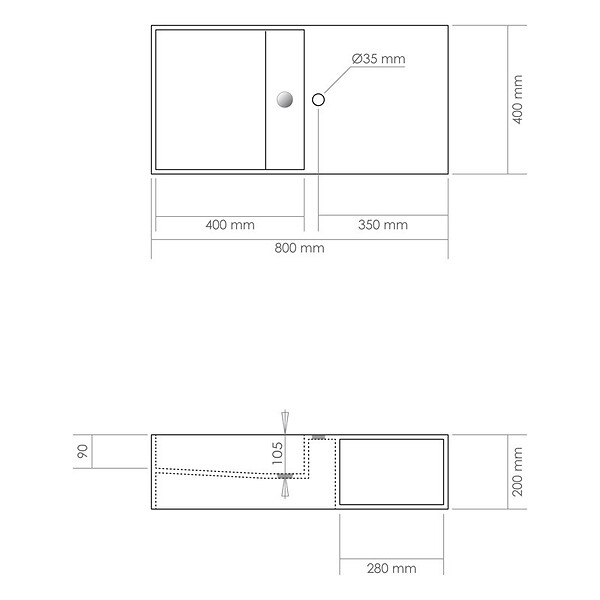THALASSOR - KUBE 80 - Vasque suspendue en Solid Surface 80 x 40 x 20(h) cm - large