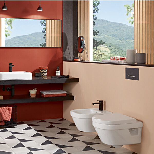VILLEROY ET BOCH - WC suspendu sans bride  Architectura + abattant + Bâti-support ViConnect + Plaque de commande - large