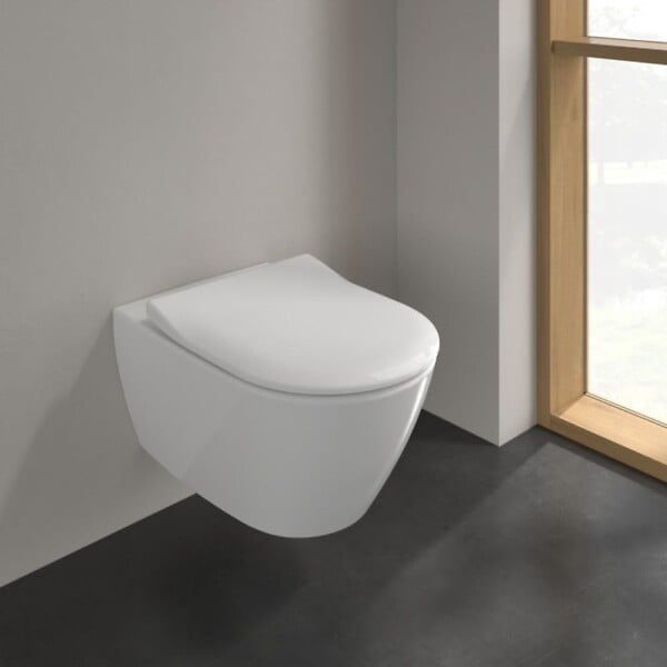 VILLEROY ET BOCH - Pack WC suspendu sans bride  Subway 2.0 + abattant + plaque blanche + bâti Grohe - large