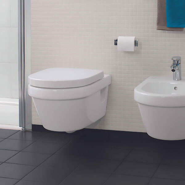 VILLEROY ET BOCH - Pack WC sans bride  Architectura abattant + bâti-support sol et mur + plaque blanche  + Tabouret blanc - large