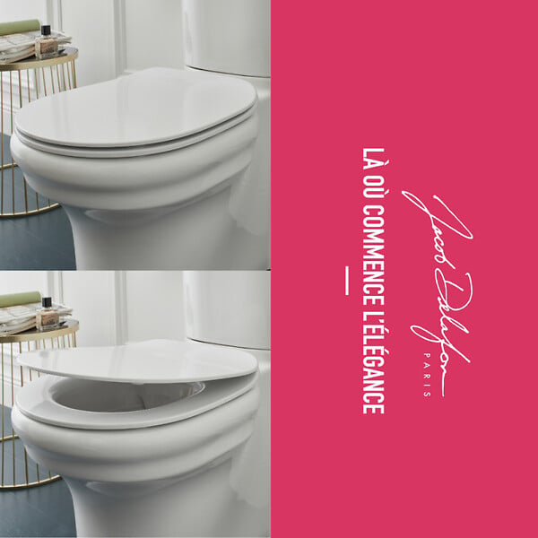 JACOB DELAFON - Pack WC suspendu sans bride à économie d'eau Cléo 1889 +  abattant + bâti-support + plaque ronde chromé - large