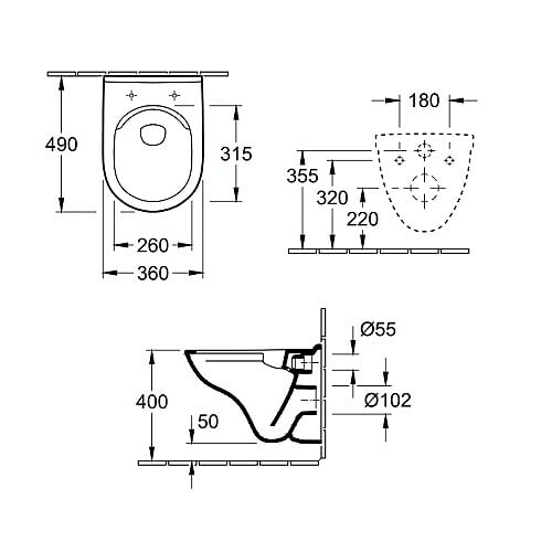 VILLEROY ET BOCH - Pack WC suspendu compact sans bride  O Novo + abattant + plaque blanche + bâti Grohe - large