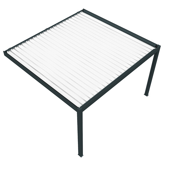 DAVID FERMETURES - Pergola bioclimatique Xenon perpendiculaire (Vérin à Télécommande - Gris anthracite / Blanc - 4,109 x 3,00m) - large
