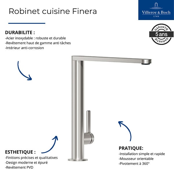 VILLEROY ET BOCH - Evier  Architectura 60 vidage auto + Robinet de cuisine Finera Bronze - large