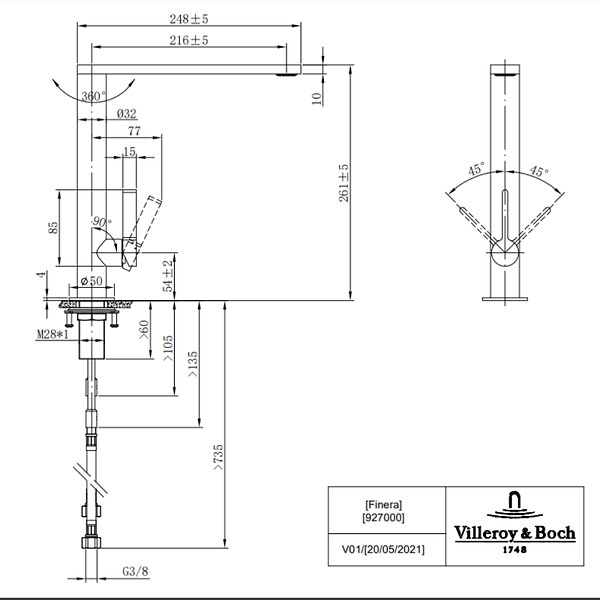 VILLEROY ET BOCH - Evier  Architectura 60 vidage auto + Robinet de cuisine Finera Or Mat - large